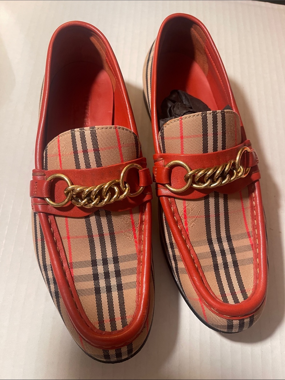 Burberry Plaid Chain-Trim Women's Loafers size 37